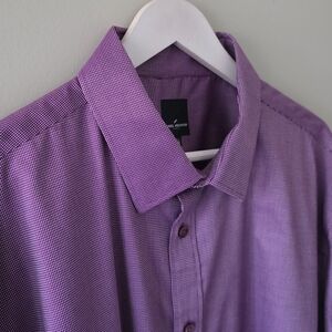 NWOT Daniel Hechter Paris 18.5 Modern Retro Preppy Purple Pin Check Dress Shirt